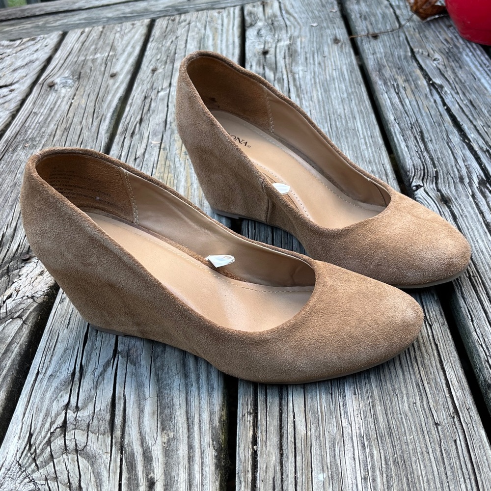 Tan Suede Wedge Heels